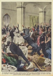 Drei maskierte Banditen stürmten mit gezückten Revolvern in ein überfülltes